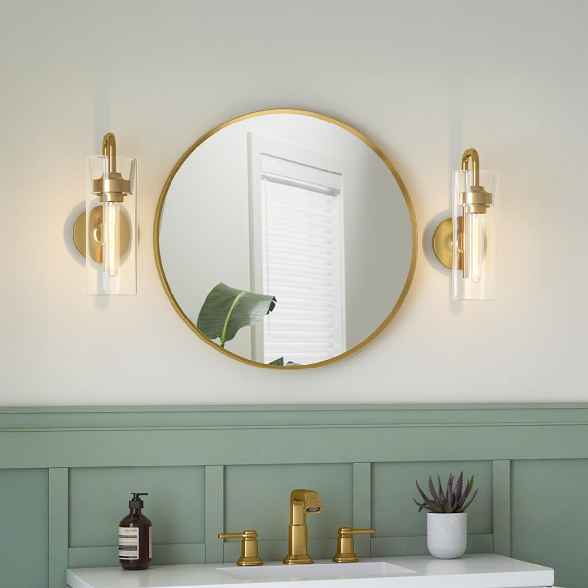 Essential Round Mirror for Wall | HD Reflection with 100% Silver Coating | Decorative Mirror for Bedroom/Living Room/Bathroom | Brushed Gold Aluminium Frame, 559 mm