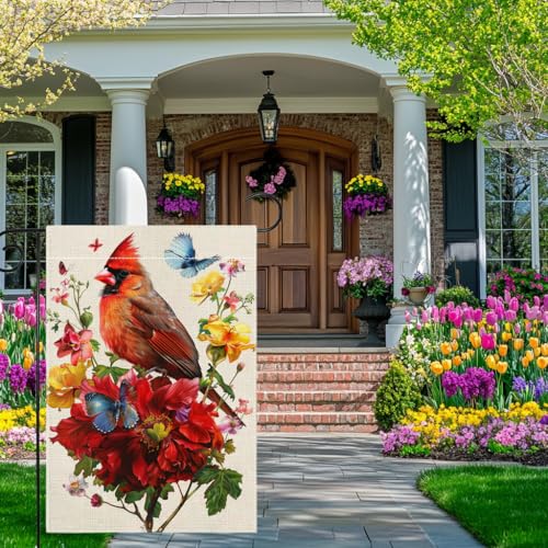 Drapeau de jardin oiseau rouge double face en toile robuste