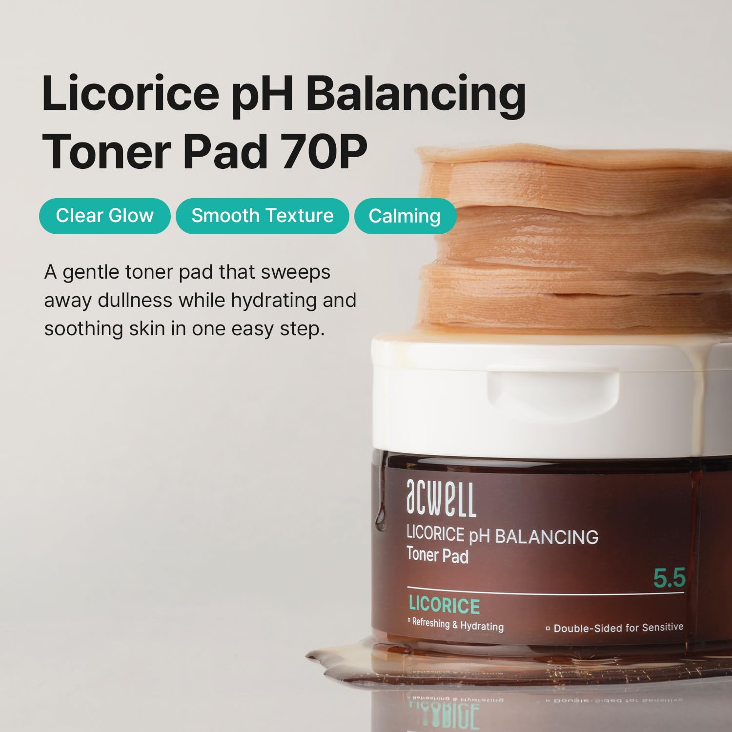 ACWELL - Tampone tonico bilanciante per pH alla liquirizia, tampone in cotone vegano, tamponi toner su entrambi i lati per la cura delle imperfezioni e lenitiva, cura della pelle coreana quotidiana