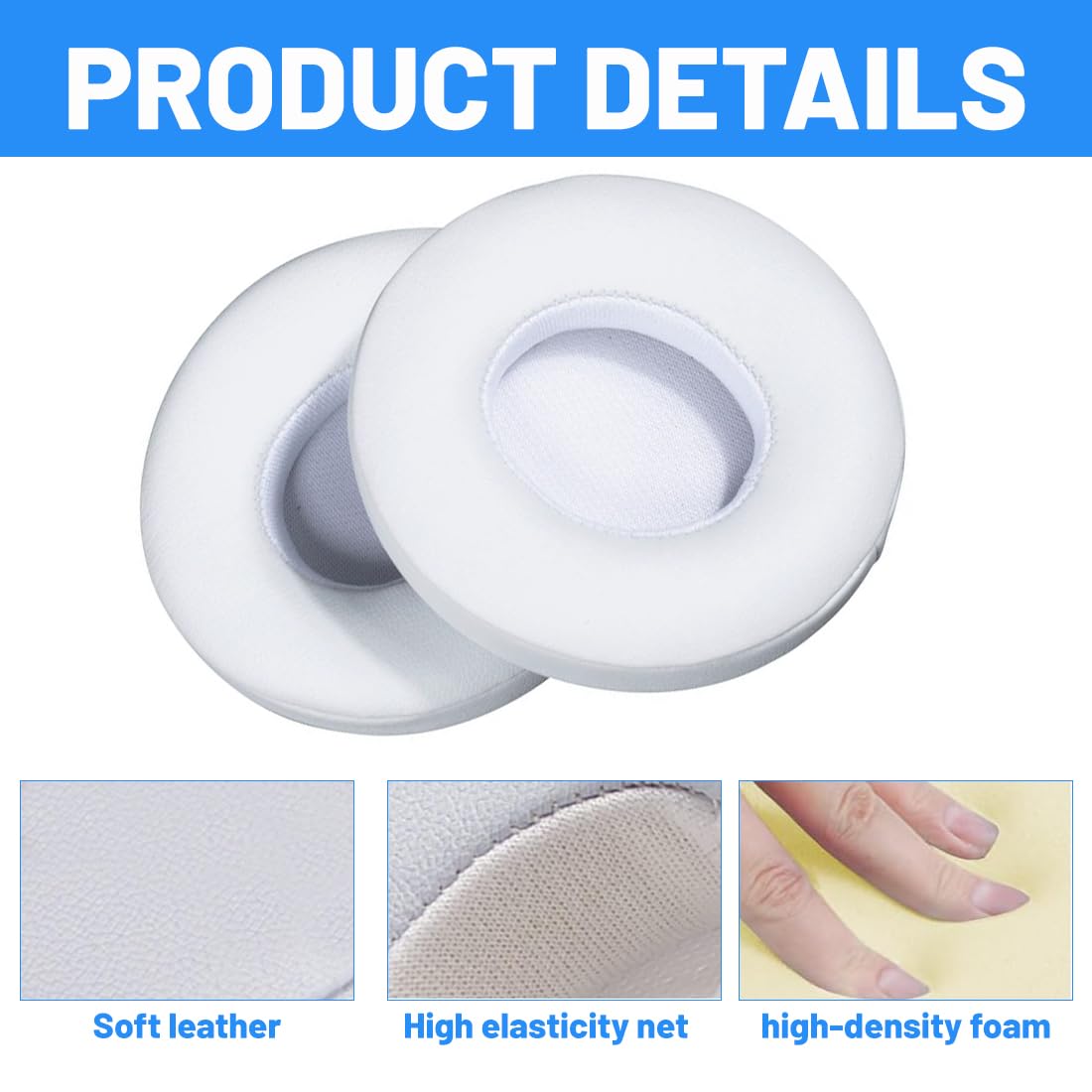 Cuscinetti Auricolari Di Ricambio per Beats Solo 2 e Solo 3 Wireless On-Ear Cuffia con morbida pelle proteina/memory foam/nastro adesivo forte - Bianca