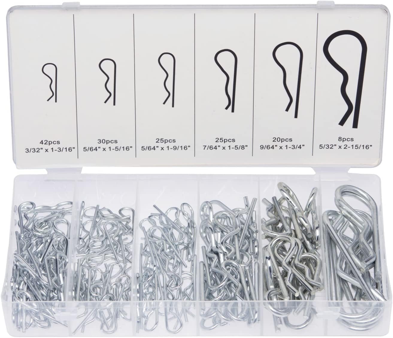 Neiko 50457A Cotter Pin Assortment Kit, 150 Piece Zinc Plated Steel Clips, Small Cotter Pins for Use on Hitch Pin Lock System, Assorted Cotter Pins, Hair Pin Assortment Kit, R Clips