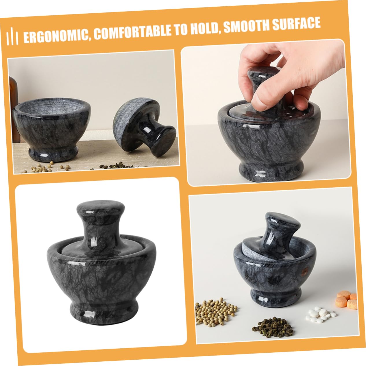 Marble Pestle Garlic Press Bowl Mortar Pestle for Spices Marble Kitchen Accessory Household Set