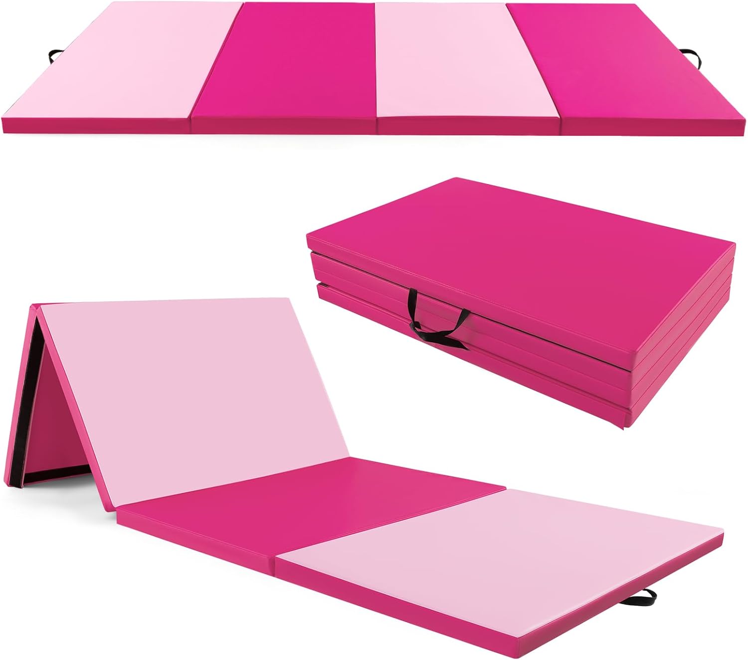 GYMAX Gymnastics Mat, 4 FT x 10 FT x 2 Inches Folding Exercise Mat w/Carrying Handles, Hook & Loop Fasteners, Tumbling Mat Waterproof for Yoga, Stretching, Home Gym