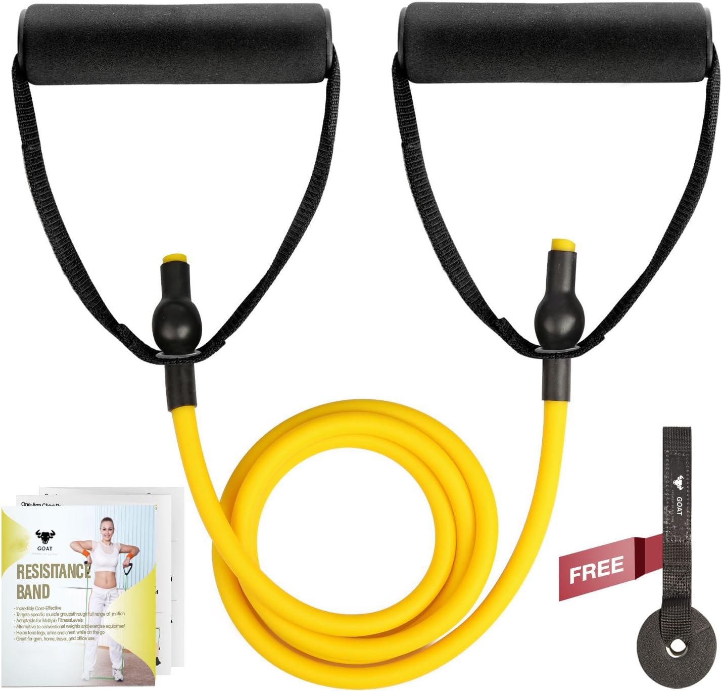 Goat Resistance Tube Bands, Multipurpose Resistance Tube with Foam Handles, Door Anchor for Exercise, Suitable in Home & Gym Workout for Men & Women (Yellow 10 LBS + Door Anchor)-image-4