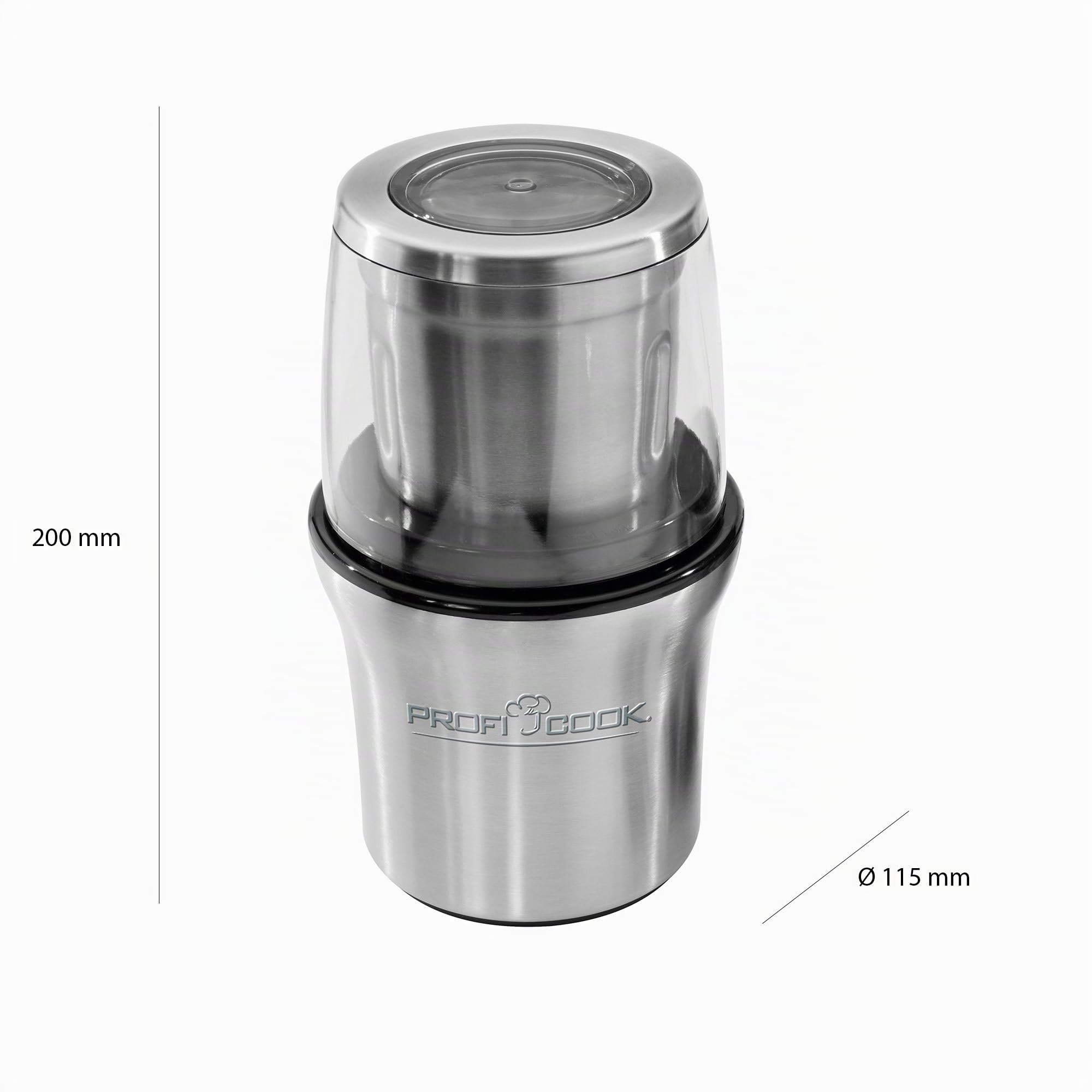 ProfiCook PC-KSW 1021 Molinillo de Café Eléctrico + Picador Multiusos, 200 W, 85 grams, Acero Inoxidable/Negro