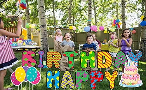 Happy Birthday Yard Signs Happy Birthday Yard Sign with Stakes, 15" Large Birthday Yard Signs Outdoor Lawn Decorations Made of Thick Weatherproof Corrugated Board(Balloons not included)