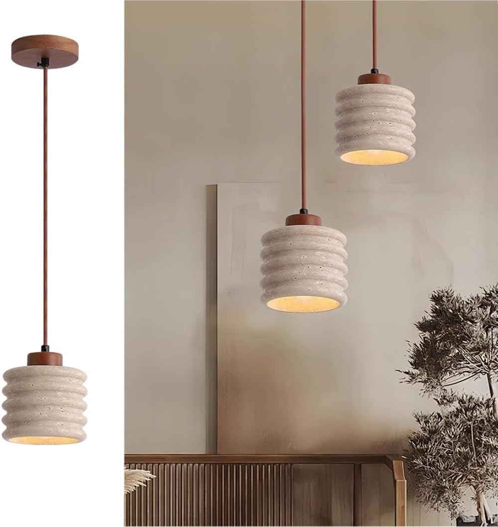 LYMSXAZOU 4.72" Yellow Travertine Chandelier - Nordic Wood Pendant Light for Bedroom, Living Room, Kitchen, Entryway