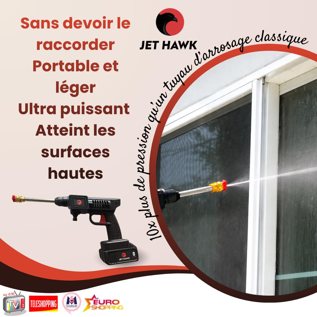 VENTEO Jet Hawk Nettoyeur Pression sans Fil | Batterie Rechargeable | Pistolet à Eau Jet Concentré Réglable | Accessoire Voiture pour Nettoyage Voiture Extérieur Carrosserie Jantes Surfaces