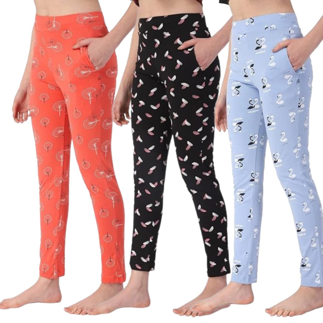 LENAM Women's Soft Cotton Printed Pyjamas/Track Pant/Lower/Lounge Wear, Night Wear Pant(Prints May Vary) - Combo Pack