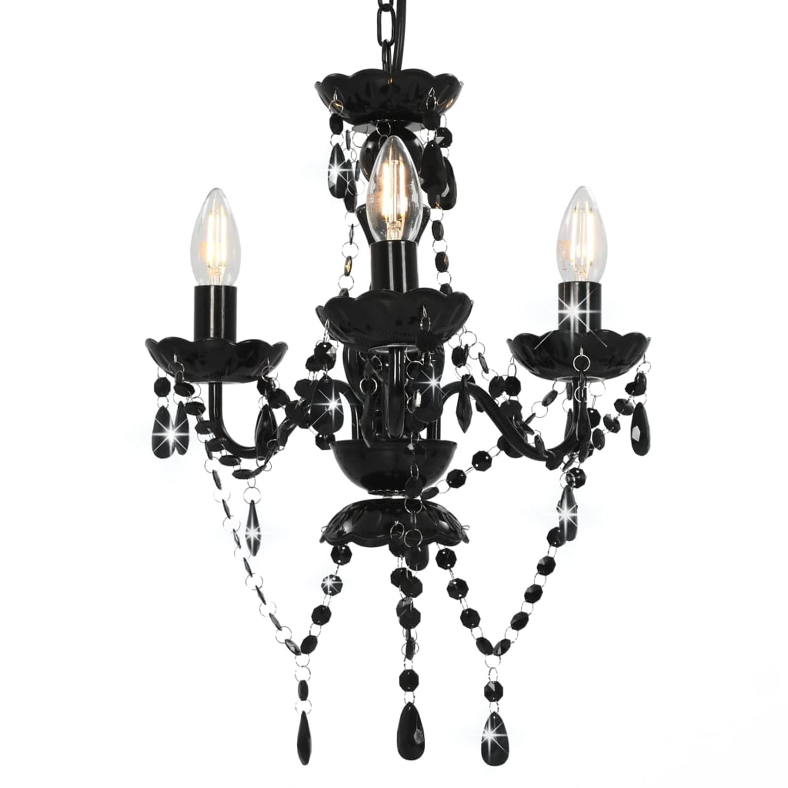 Rantry Kronleuchter mit Perlen Schwarz Rund 3 x E14 Lampen