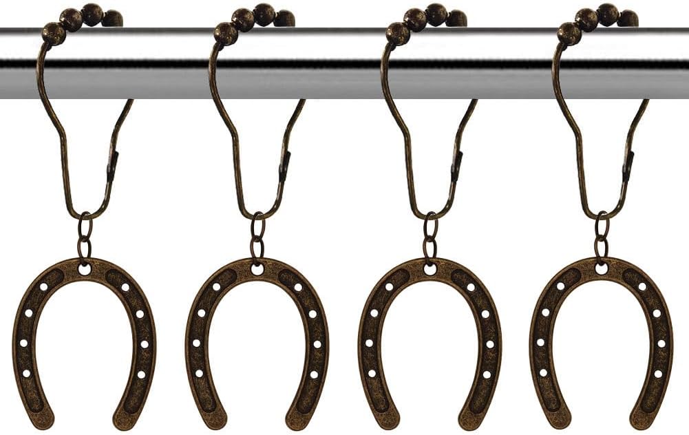 12Pcs Horseshoe Shower Curtain Hooks, Home Bathroom Decor Set, Bronze