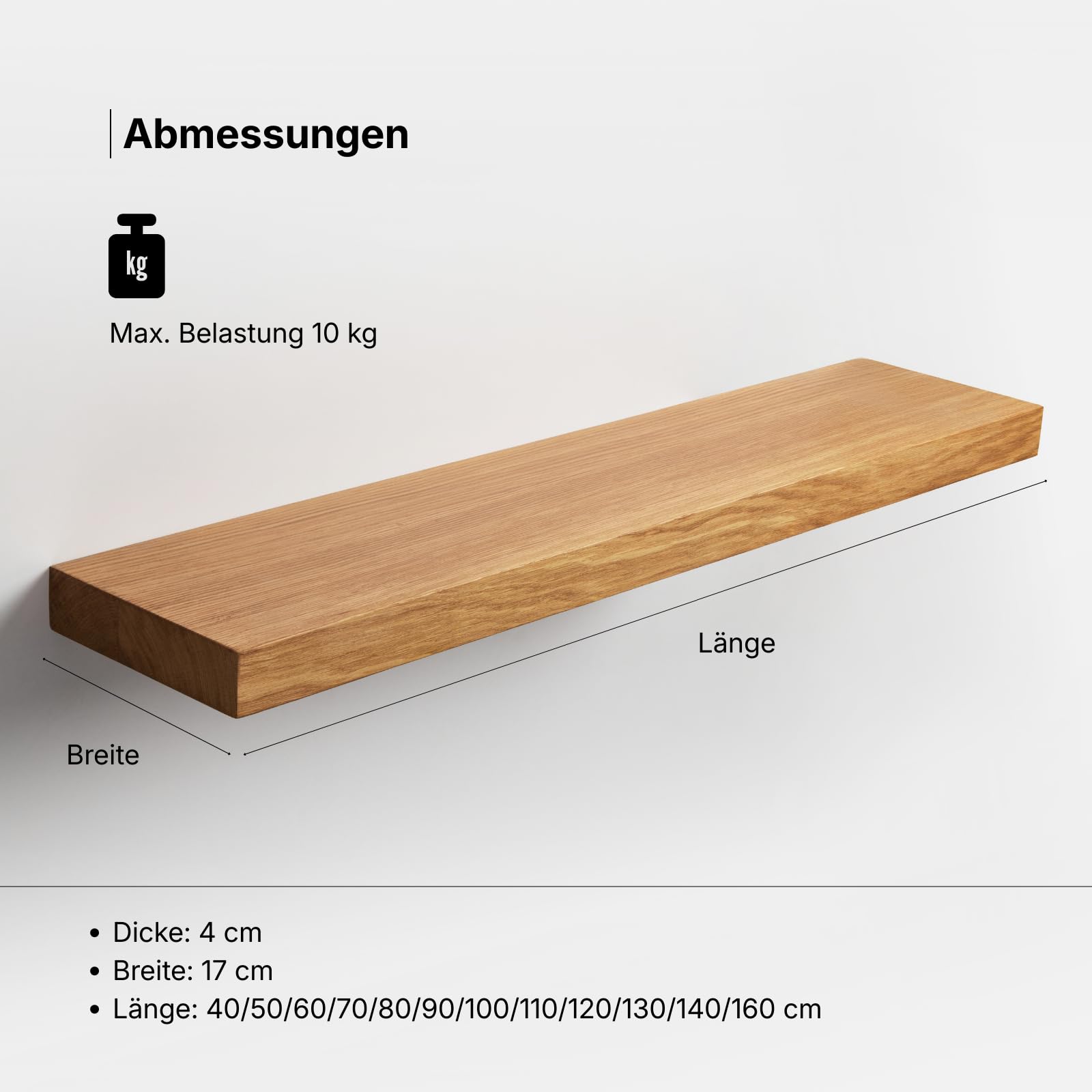 BestLoft Wandregal Wandboard Schweberegal Eiche ohne Baumkante Naturkante Regal Schweberegal Holzregal Bücherregal Wand Wandregal Holz kleines Regal Küchenregal Wand Shelf (80cm)