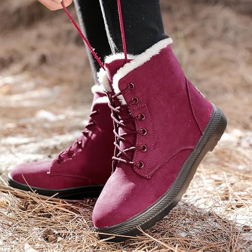 JMSUN Botas de neve femininas espessamento de pele e botas de neve de renda antiderrapante de veludo