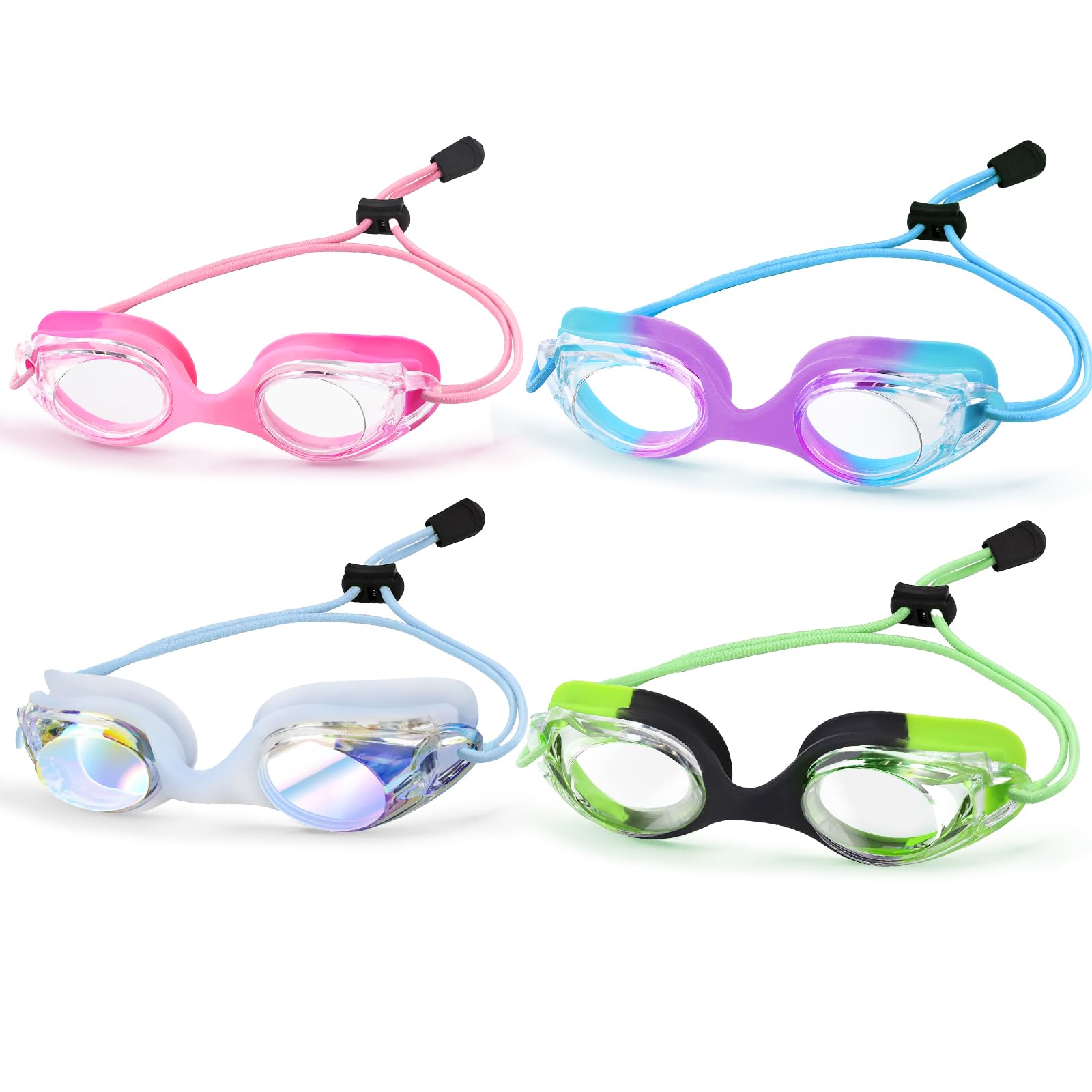 Vvinca Kids Swim Goggles with Bungee Strap No Leaking Anti Fog Toddler Goggles with Quick Adjust Ages 3-14
