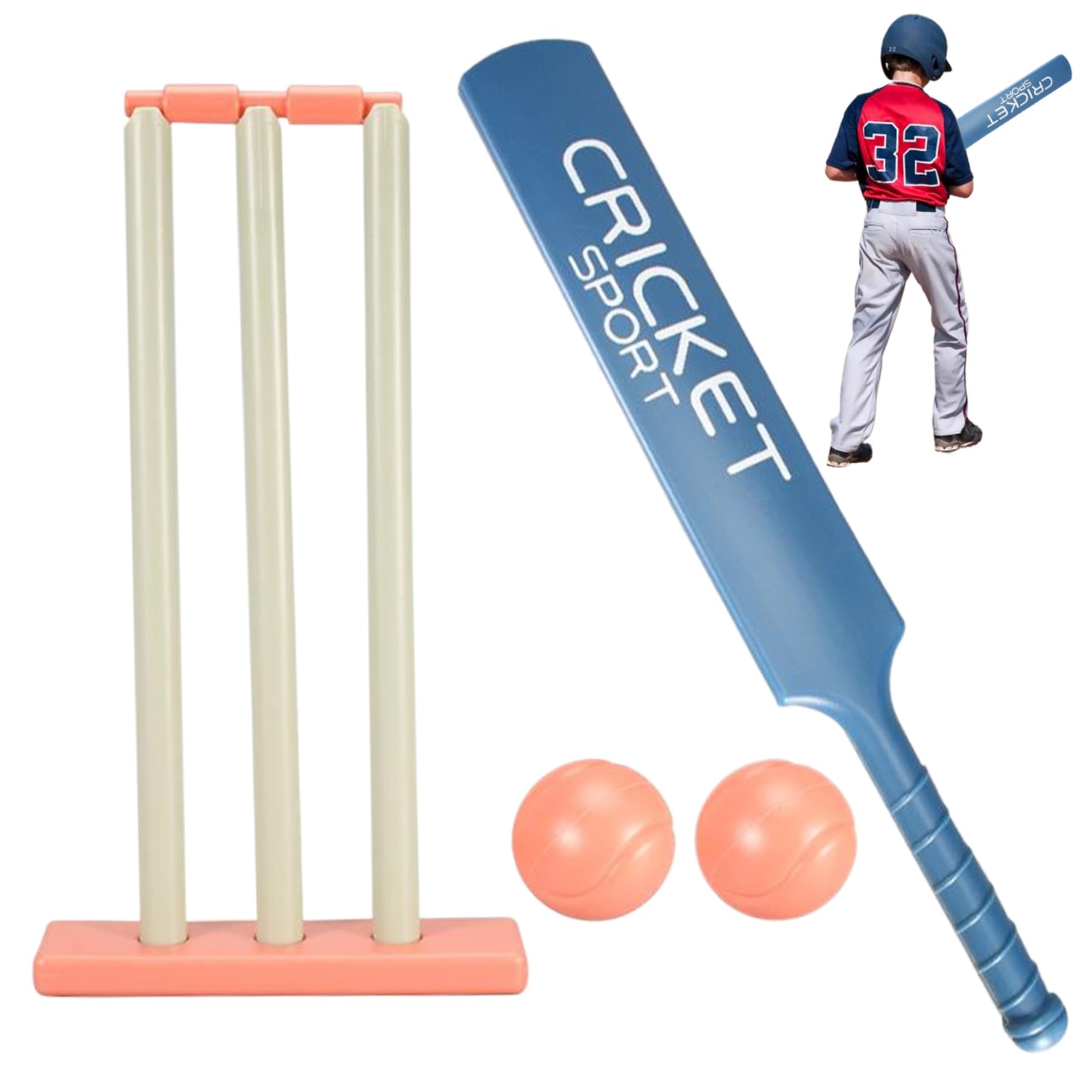 Set da Cricket per Bambini, Kit da Cricket con Mazza in ABS, ceppi, 2 Palline Gioco di interazione Genitore-Figlio per Attrezzature da Giardino, Spiaggia, casa, per Bambini dai 3 Anni in su