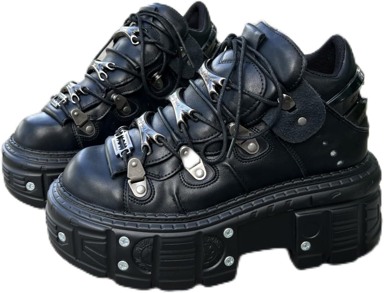 Vintage Women and Men Black Platform Sneakers Shoes Metal Decoration Gothic Retro Thick Sole Punk Shoes