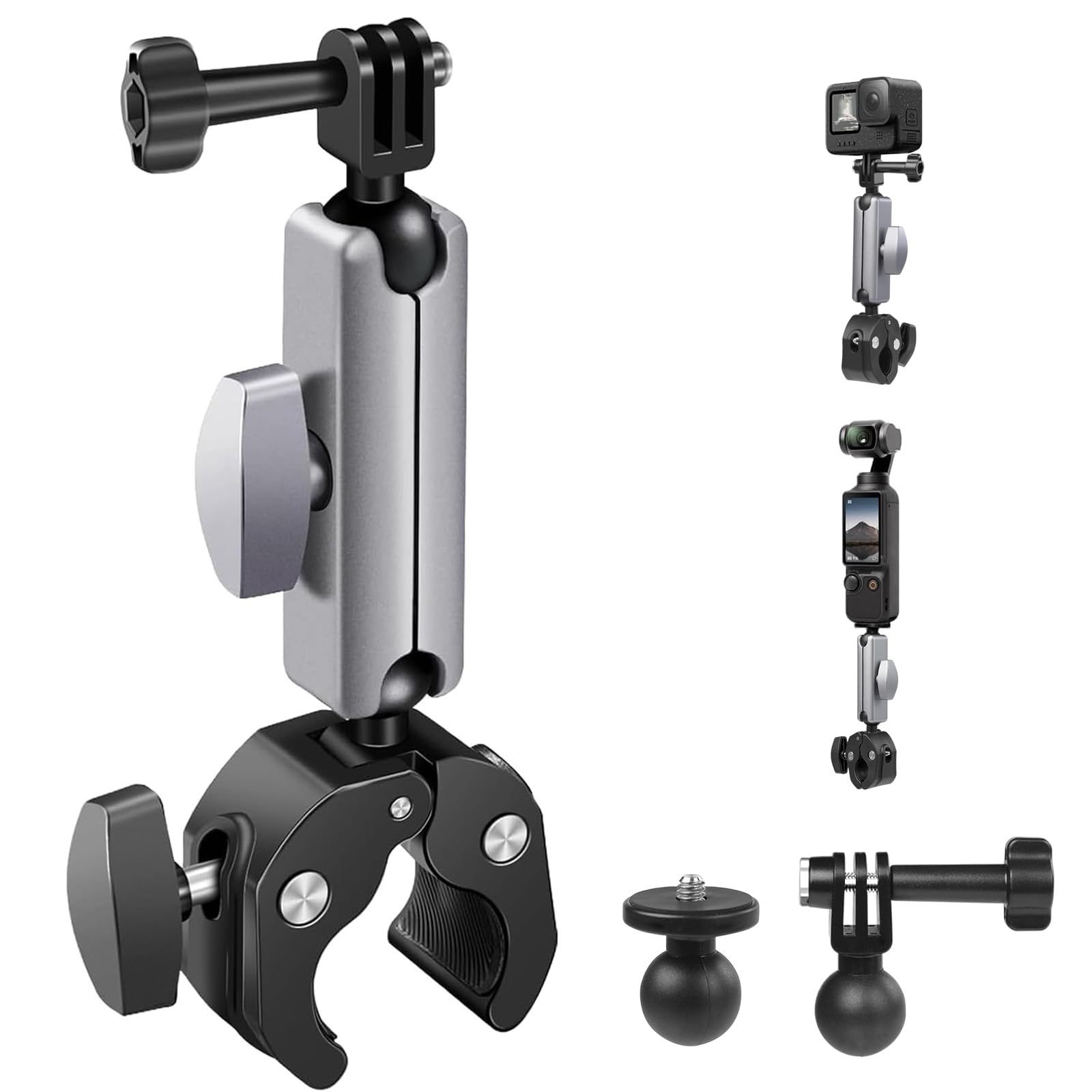 MTEZIZ Motorrad Fahrradhalterung für DJI Osmo Action 6/Gopro Hero/Insta 360 | Halterungen für Actionkameras, Lenkerhalterung Zubehör 360° Verstellbar, Magic Arm 1/4'' Adapter, Gopro Halter Accessories