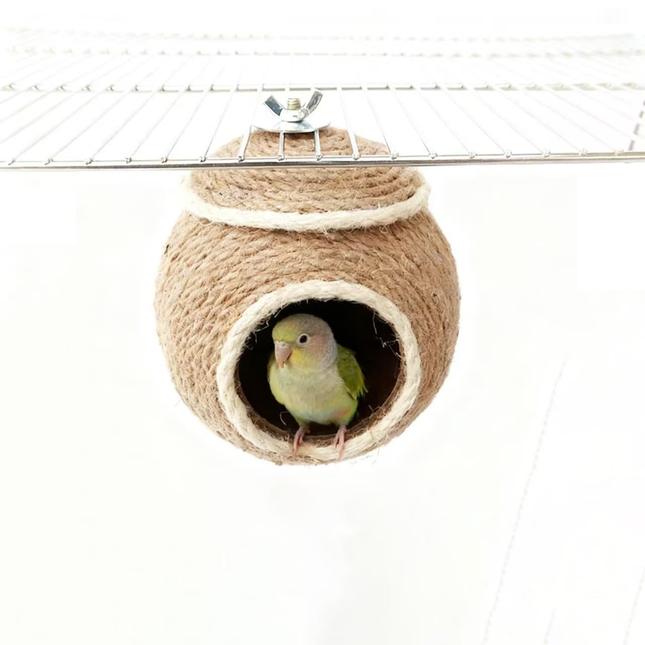 ZYYRSS Natural Coconut Fiber Hanging Birdhouse for Cage - Coconut Shell Pet Bird Nest, Hanging Bird Breeding Nest for Parrot Parakeet Lovebird Finch Canary