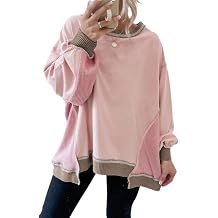 Women's Patchwork Sweatshirts Waffle Knit Long Sleeve Crewneck Hoodies Colorblock Fall Winter Tops