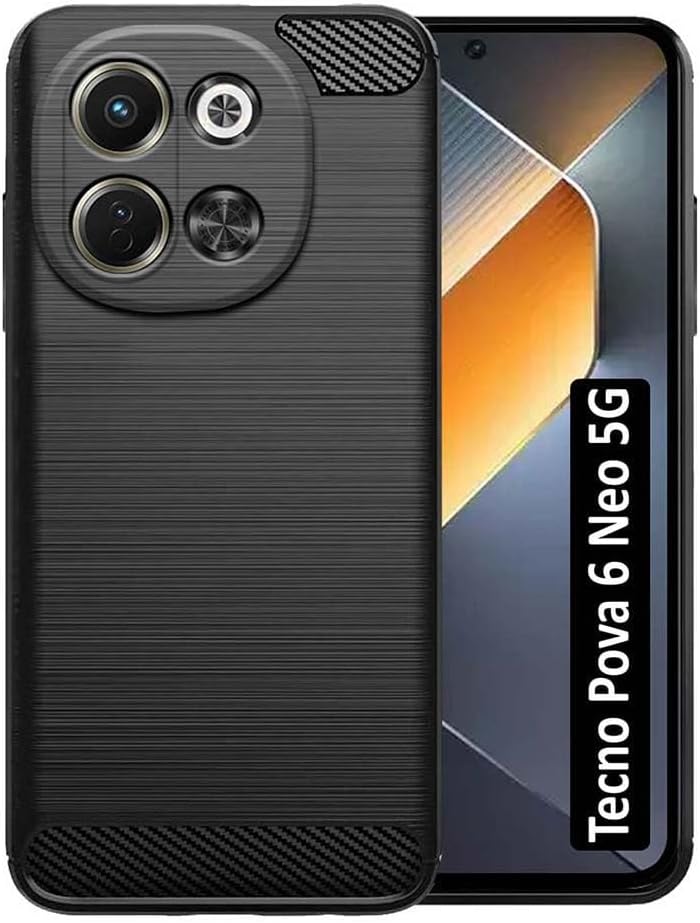 Back Cover for Tecno Pova 6 Neo 5G | Anti-Slip Grip | Hybrid Protection Shockproof | Rubber TPU Stylish Back Case for Tecno Pova 6 Neo 5G (Black)
