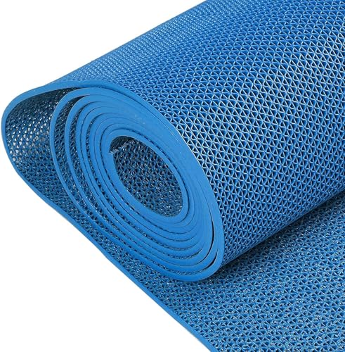 LXXW Drainage Non Slip Mat Bathroom Non-Slip Drainage Mat, Commercial Waterproof Floor Mat 5.5mm Thick, Swimming Pool Wet Area Hollow Mat for Swimming Pool Shower Room(Blue,90cm x 60cm)