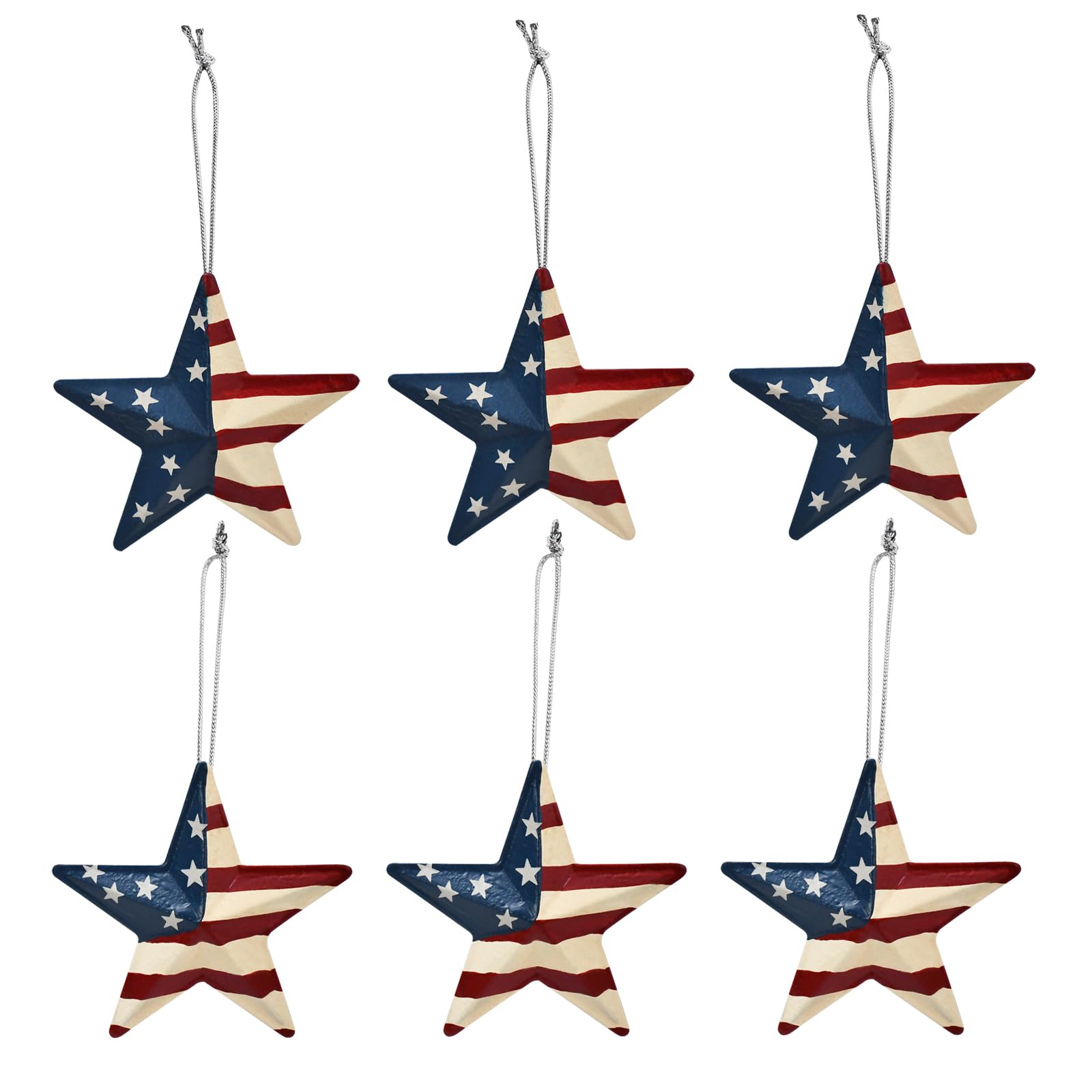 Patriotic Star Ornaments 4th of July American Flag Metal Star Hanging Decorations 3.6x3.6 Barn Decor for Tree Memorial Day Party Decor