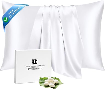 Ravmix 100% Silk Pillowcase for Hair and Skin 21Momme Both Sides Mulberry Silk Pillow Case with Hidden Zipper, 1PCS, Standard 50 75cm, Pure White