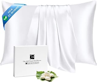 Ravmix Silk Pillow Cases with Zipper, 21momme Mulberry Silk Pillowcase for Hair Skin Health, Soft Smooth Breathable Cool Pillow Cover for Beauty Sleep with Gift Box 1PC(Queen 20"x30", Pure White)