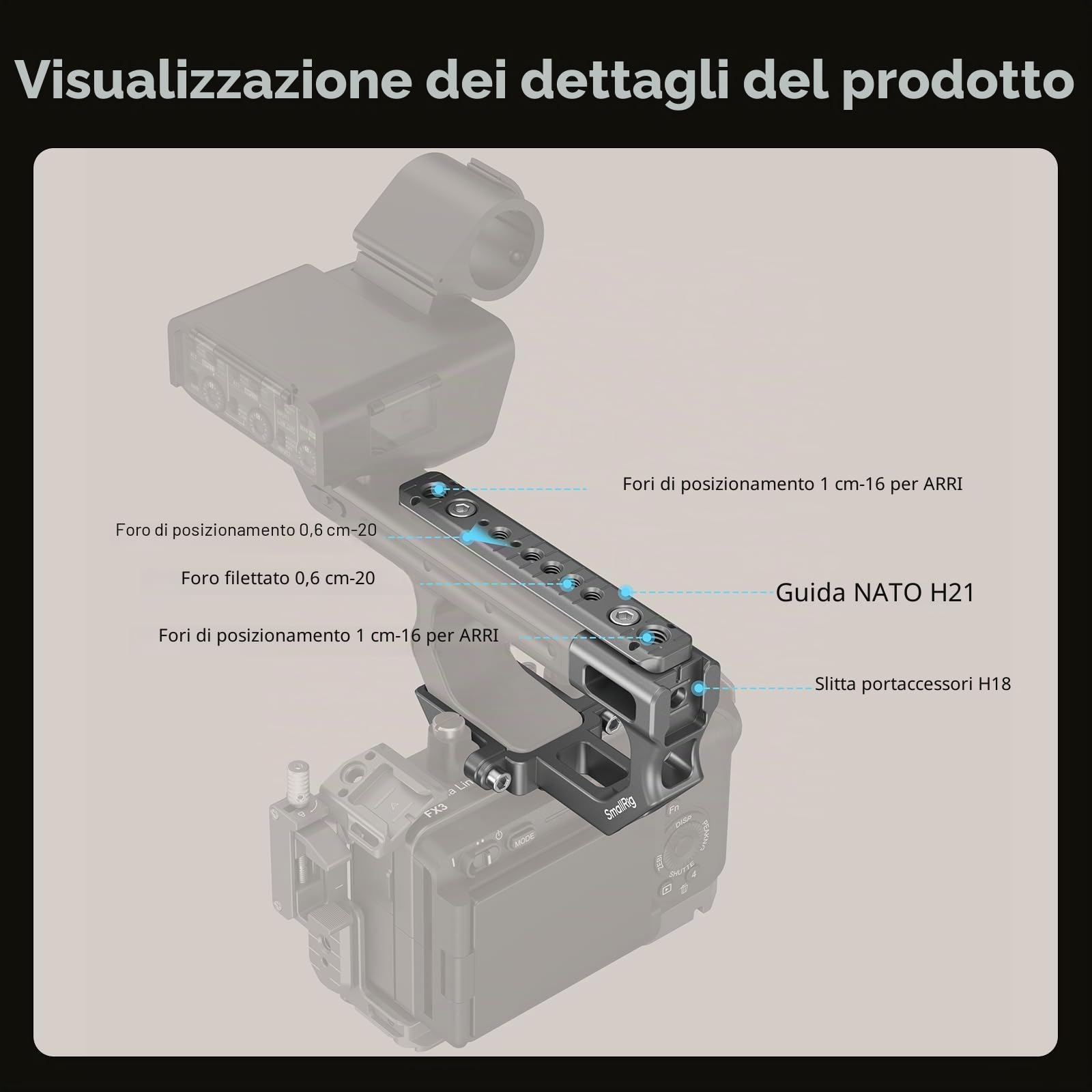 SMALLRIG FX3 / FX30 Kit piastra di montaggio di estensione per Sony FX3 / FX30 XLR Handle con Cold Shoe, Struttura a Sgancio Rapido HawkLock - 4830