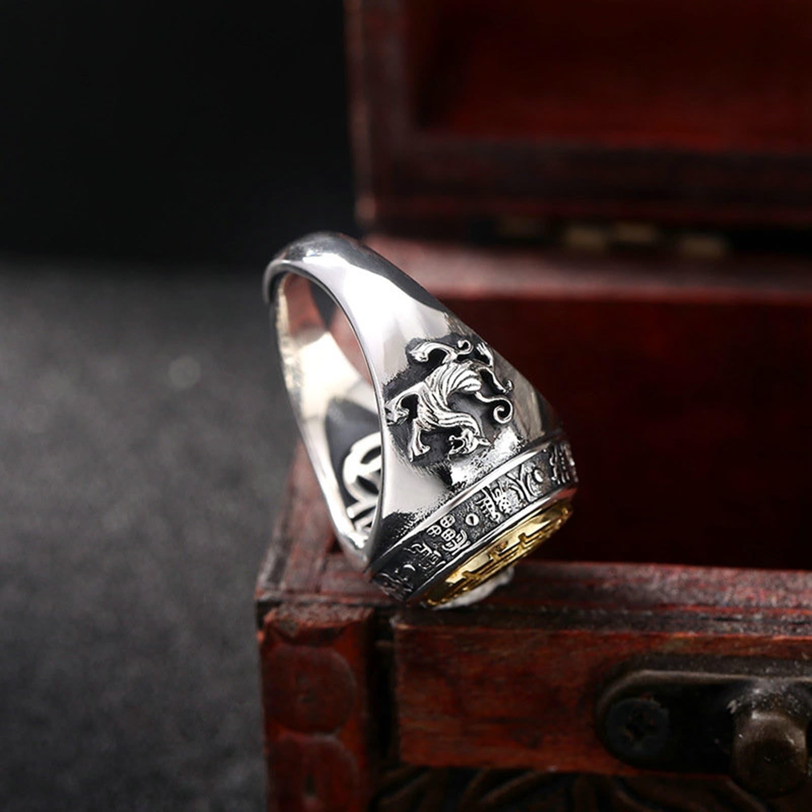 Bague de mariage YinYang Mantra en argent sterling S925 pour homme