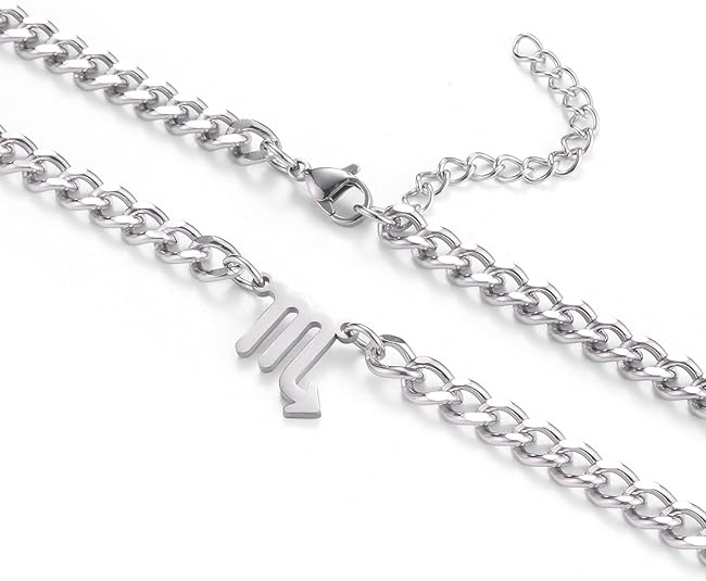 Zodiac Sign Pendant Necklaces for Women Men Stainless Steel Leo Constellation Horoscope Astrology Jewelry, 6.5mm Diamond Cut Cuban Link Curb Chain 18+2 inches