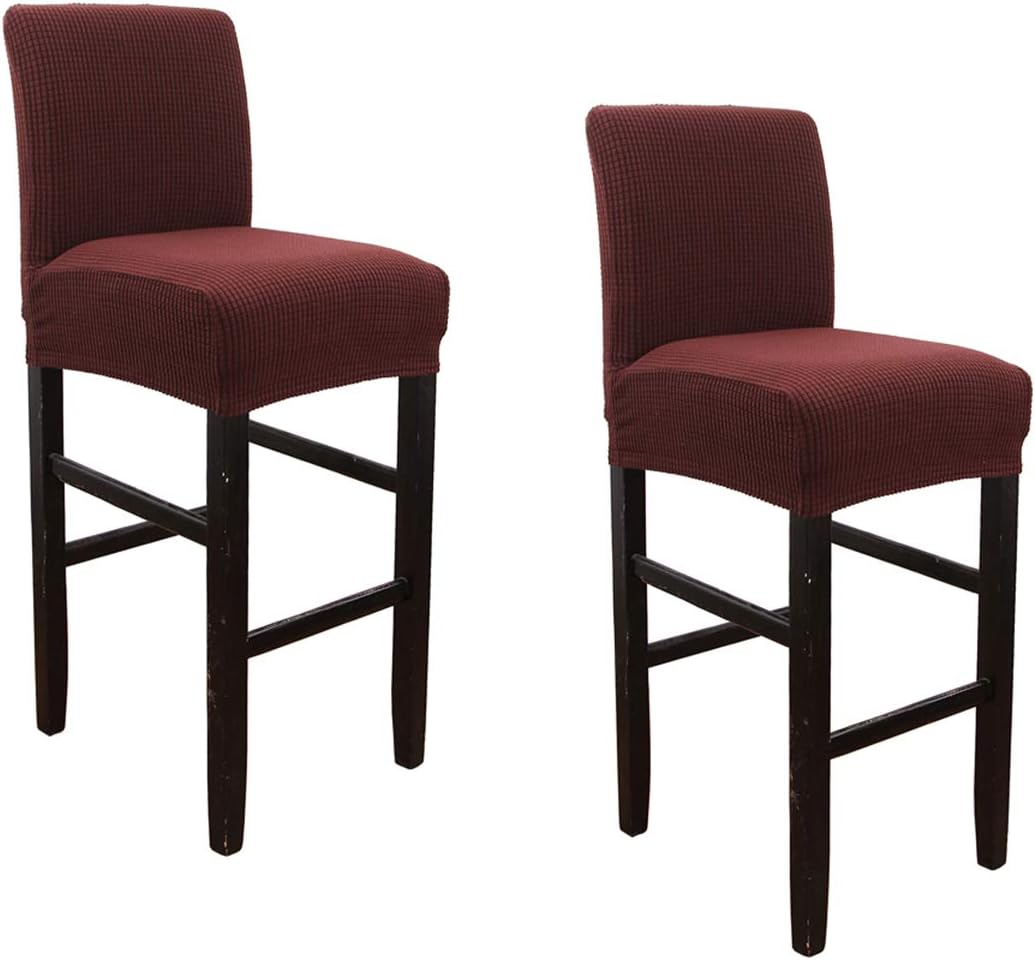 WOMACO Bar Stool Covers, Stretch Counter Height Side Chair Slipcover Protector for Dining Room Kitchen Cafe Furniture Chair - 2 Pack, Wine