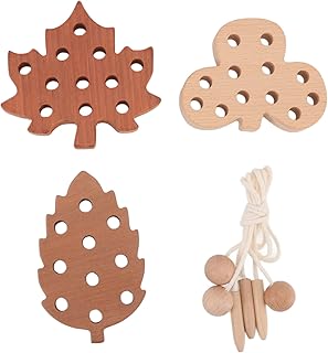 Wooden Lacing Threading Toys, Wooden Threading Leaves Toys Set Lacing Toys for Toddlers, Threading Toy Kids Travel Car Airplane Activities Early Learning Gift for 3 4 5 Years Old
