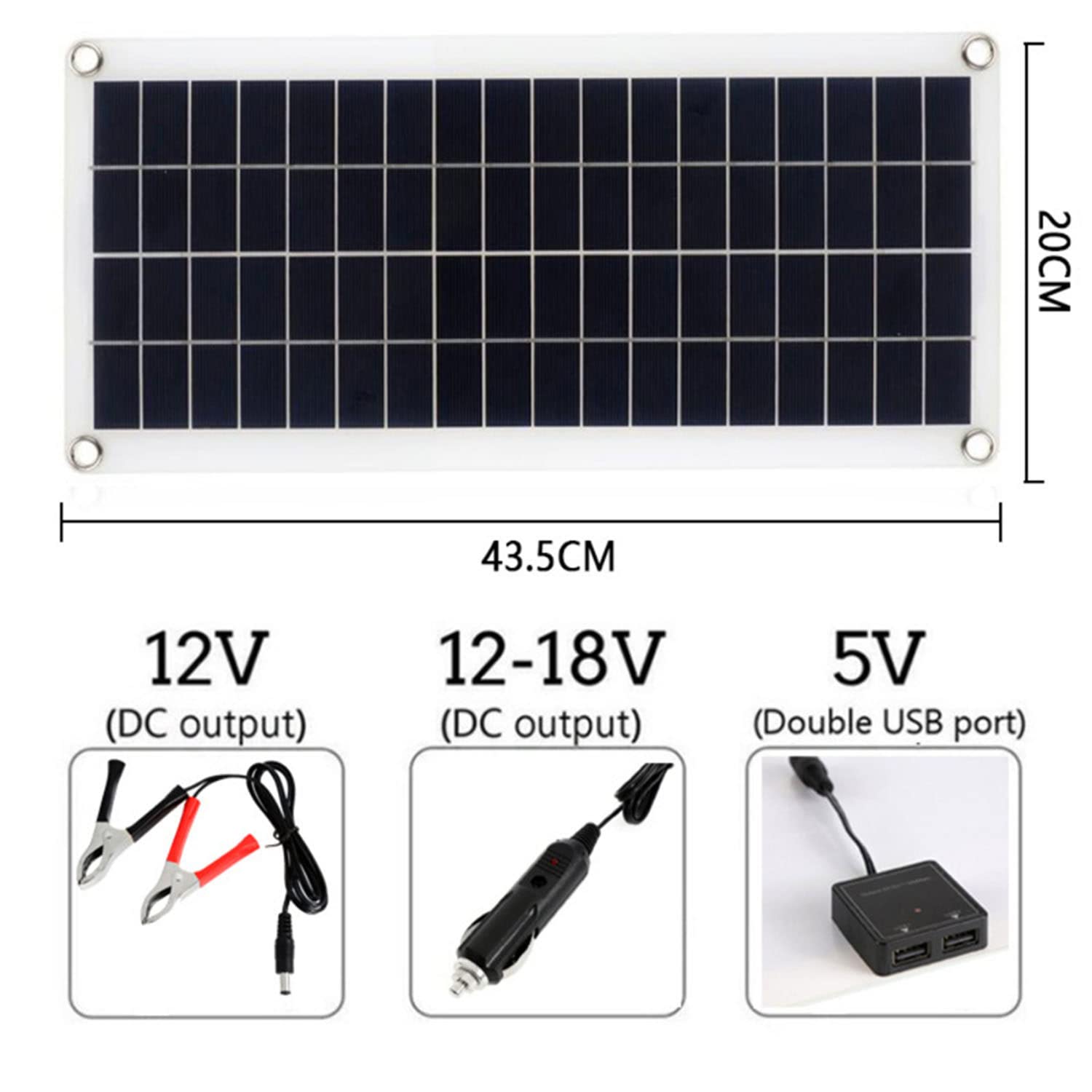Panel solar flexible portátil con controlador, cargador de batería solar flexible monocristalino de 50 W, kit de módulo de panel solar portátil para el hogar Camper RV Boat and Car…,30Acontro