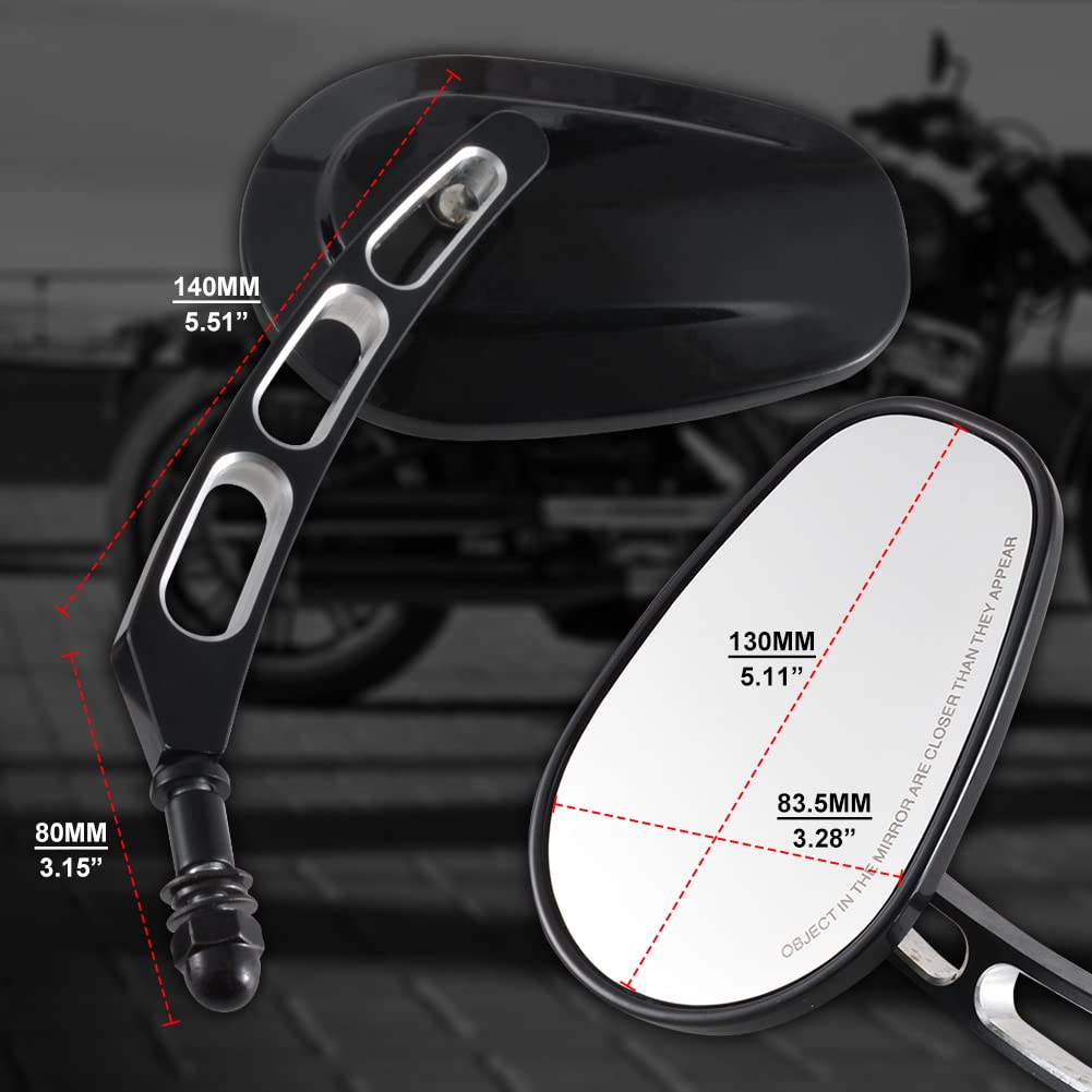 KATUR Moto 8MM 10MM Rétroviseurs d'extrémité de guidon Rétroviseur Moto Noir Edge Cut Rétroviseurs latéraux pour Har ley Street Bob FXDB Fat Boy Iron 883 XL883N Sportster 1200 Custom XL1200C