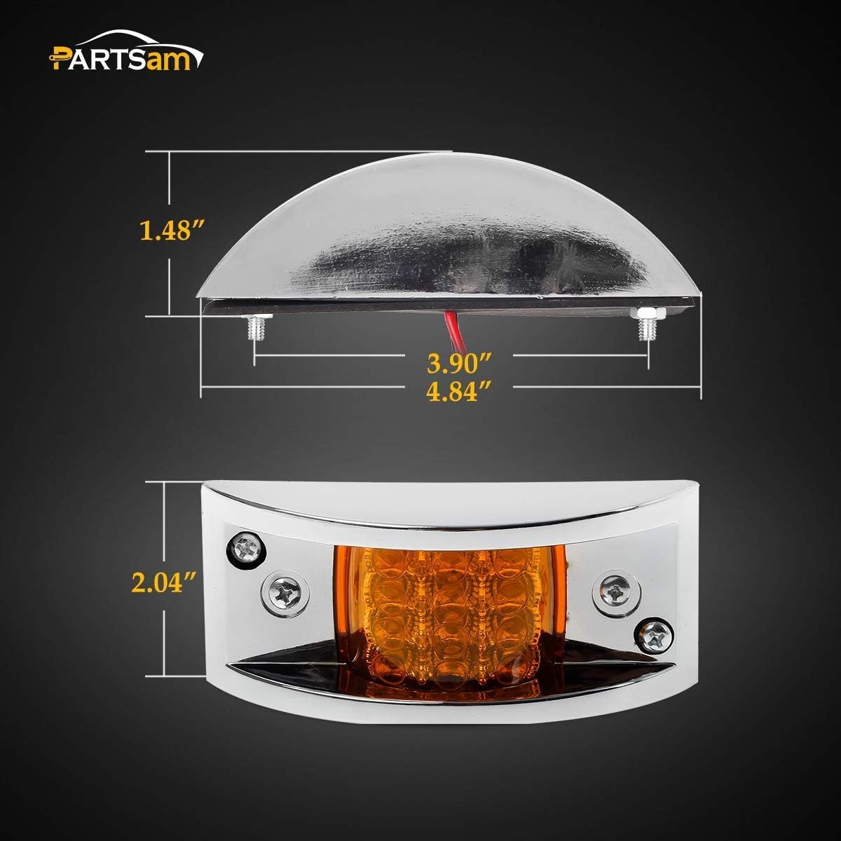 Partsam 8Pcs Armored Trailer Led Clearance and Side Marker Lights 12LED - Chrome Plastic Housing (4Amber+4Red)