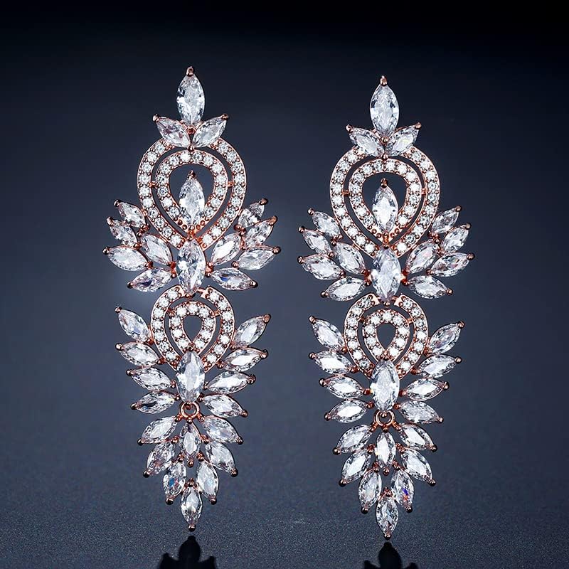 14K Gold Crystal Moissanite Long Drop Earrings for Women,Exquisite Design Hollow Crystal Dangle Earrings,Fashion Christmas Jewelry Gift for Mom,Girlfriend,Wife - Image 4