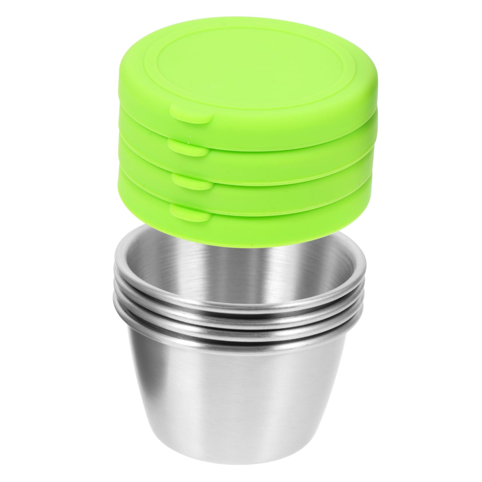 PRETYZOOM Stainless Steel Sauce Dishes Set of 4 Lids Dipping Sauce Cups for Salad Restaurant and Home Reusable Condiment Cups