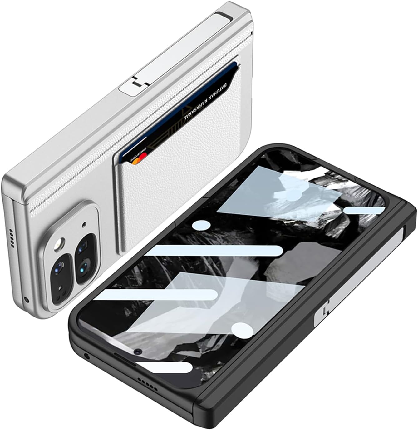 Case for Google Pixel 9 Pro Fold Built-in Card Holde with Kickstand & Screen Protector & Card Holder & Shockproof Sturdy Phone Cover Case for Google Pixel 9 Pro Fold 5G 2024(Sliver)