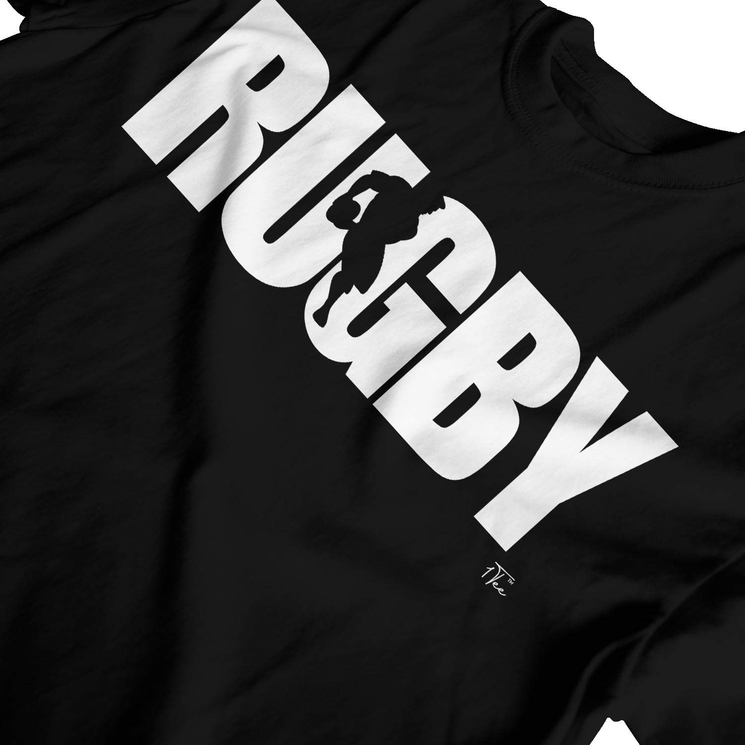 1Tee Mens Rugby Player Silhouette T-Shirt Black Medium - Image 4