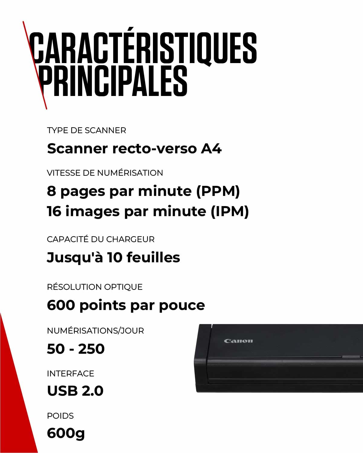 Canon imageFORMULA P-208II Scanner Portable, USB, Recto Verso, pour Maison, Bureau ou déplacements, Chargeur Automatique de Documents 10 Pages, sans Pilote, Logiciel CaptureOnTouch Lite de Canon