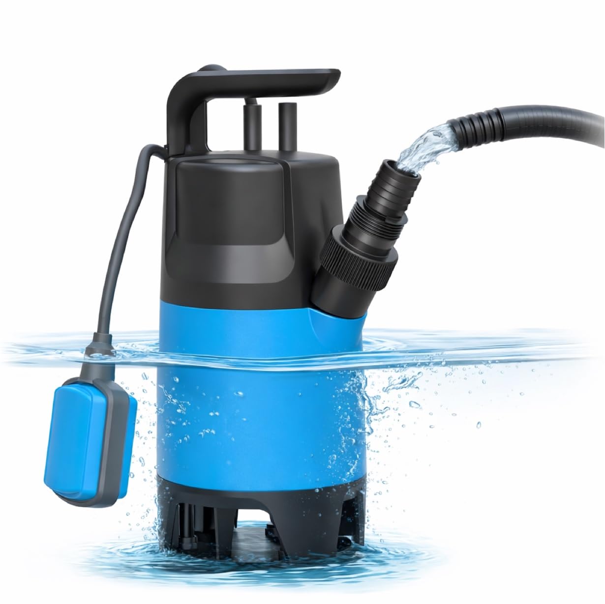 Pompa sommergibile per acqua sporca da 400 W con portata di 7500 l/h – max. 5 m di altezza di mandata, 4 m di profondità di immersione, cavo da 10 m, interruttore galleggiante e protezione termica per