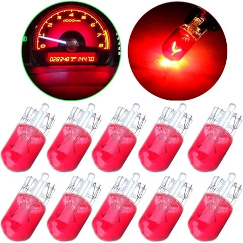 CUSMME 10Pack T10 194 168 LED Light Bulb 158 PC194 161 W5W 147 Halogen Instrument Panel Gauge Cluster Dashboard Automotive Light Bulb Red Cover