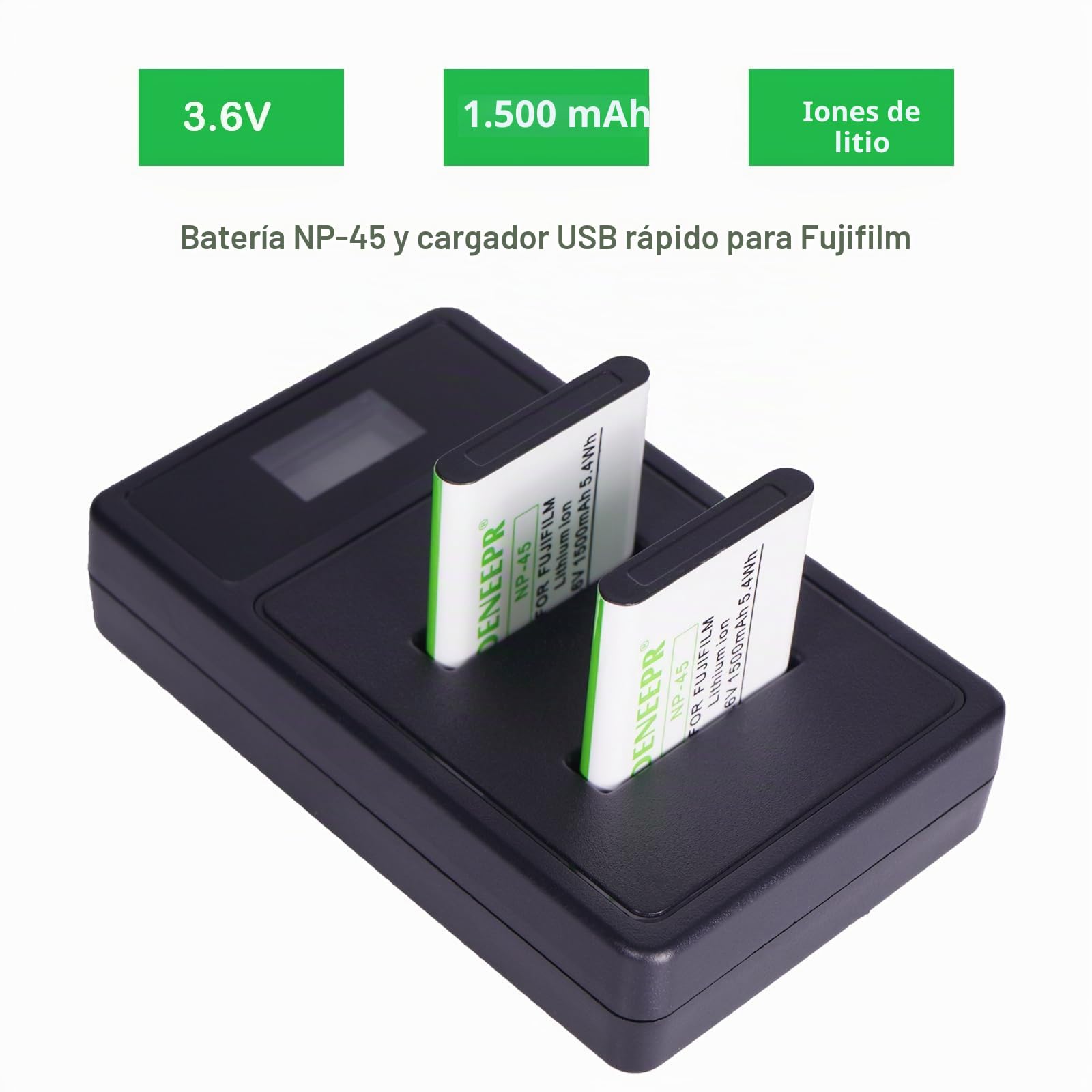 2X DENEEPR 3.6V 1500mAh Li-Ion Compatible con Batería Fujifilm NP-45 NP-45A NP-45B NP-45S INSTAX Mini 90,FinePix XP20 XP22 XP30 XP50 XP60 XP70 XP80 XP90 XP120 T350 T500 T510