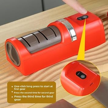 Automatic Kitchen Knife Sharpener Cordless, Diamond Wheel & Non-Slip Suction Base, Electric 3-Stage Precision Sharpener, Easy Guide, Kitchen Essential Polishing System, for All Knives (Red)