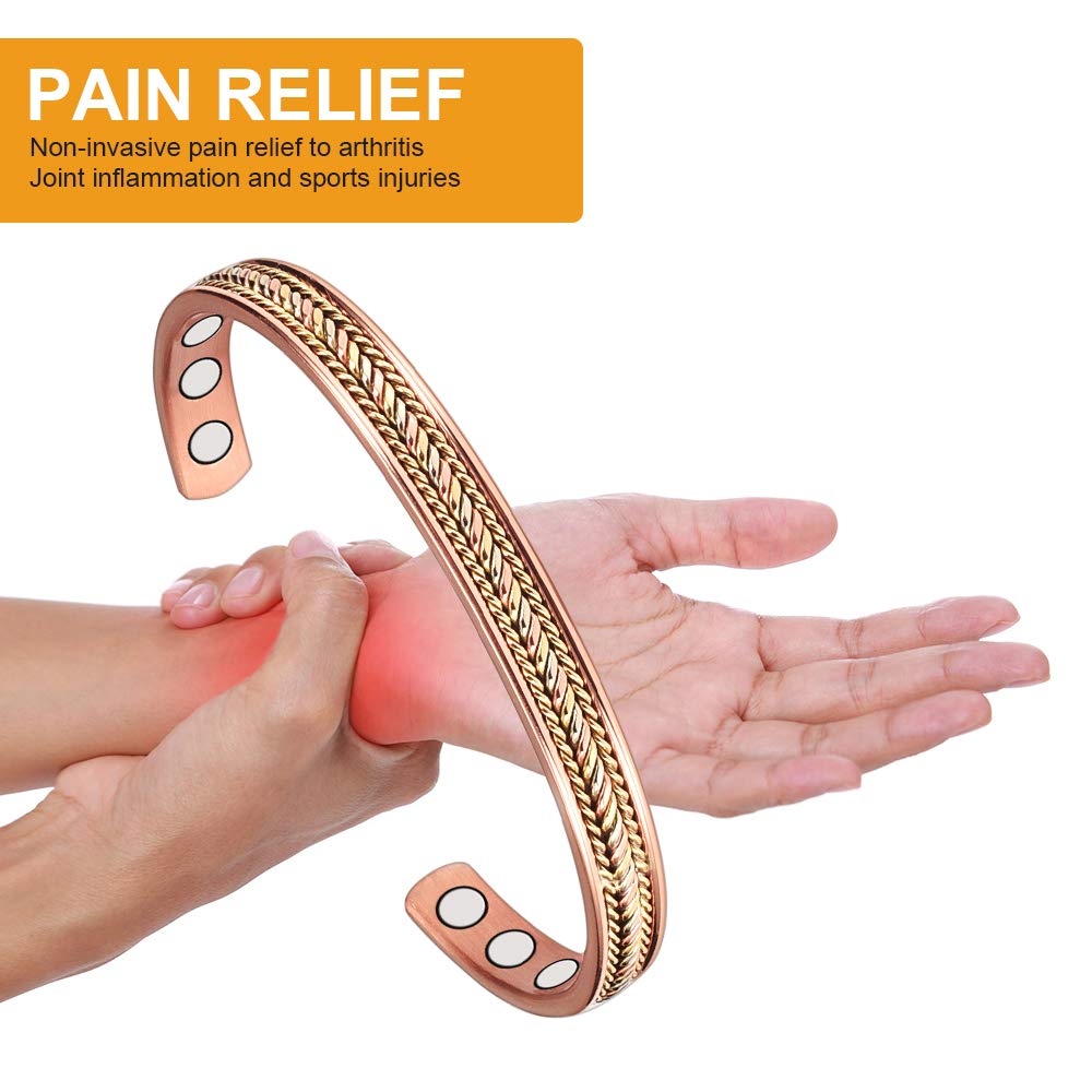 EnerCoppeX Bracelet en cuivre magnétique tressé 3 tons de 16,5 cm - Bracelet magnétique en cuivre massif 99,99 - 8 aimants (3500 Gauss) - Taille réglable - Unisexe