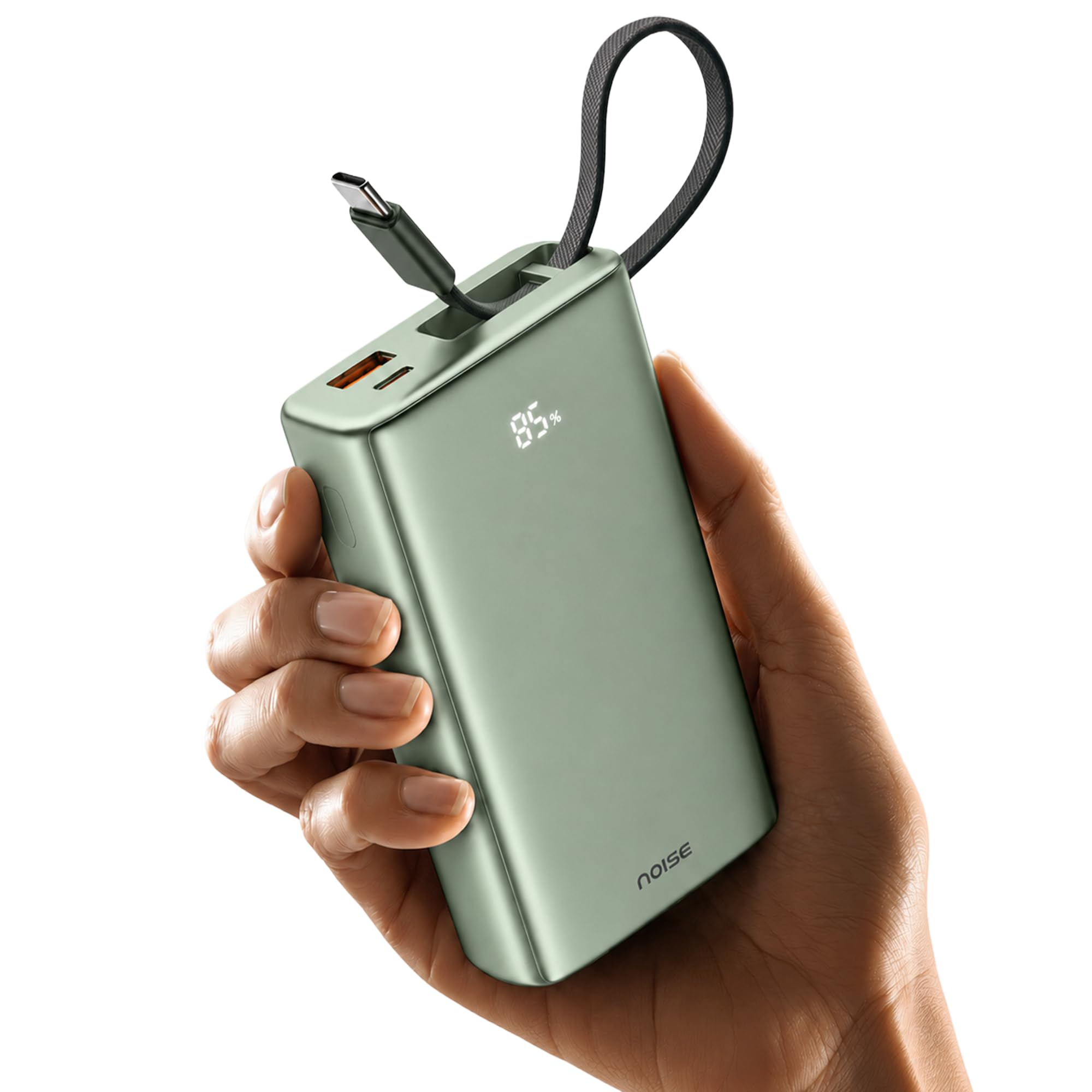 Noise Power Bank 20000mAh 45W Ultra Fast Charging: Built-in Type-C Cable, Digital Battery%, Advanced Safety Protection, Metallic Finish, Triple Device Charging, PD 3.0, BIS Certified (Green)-image-34