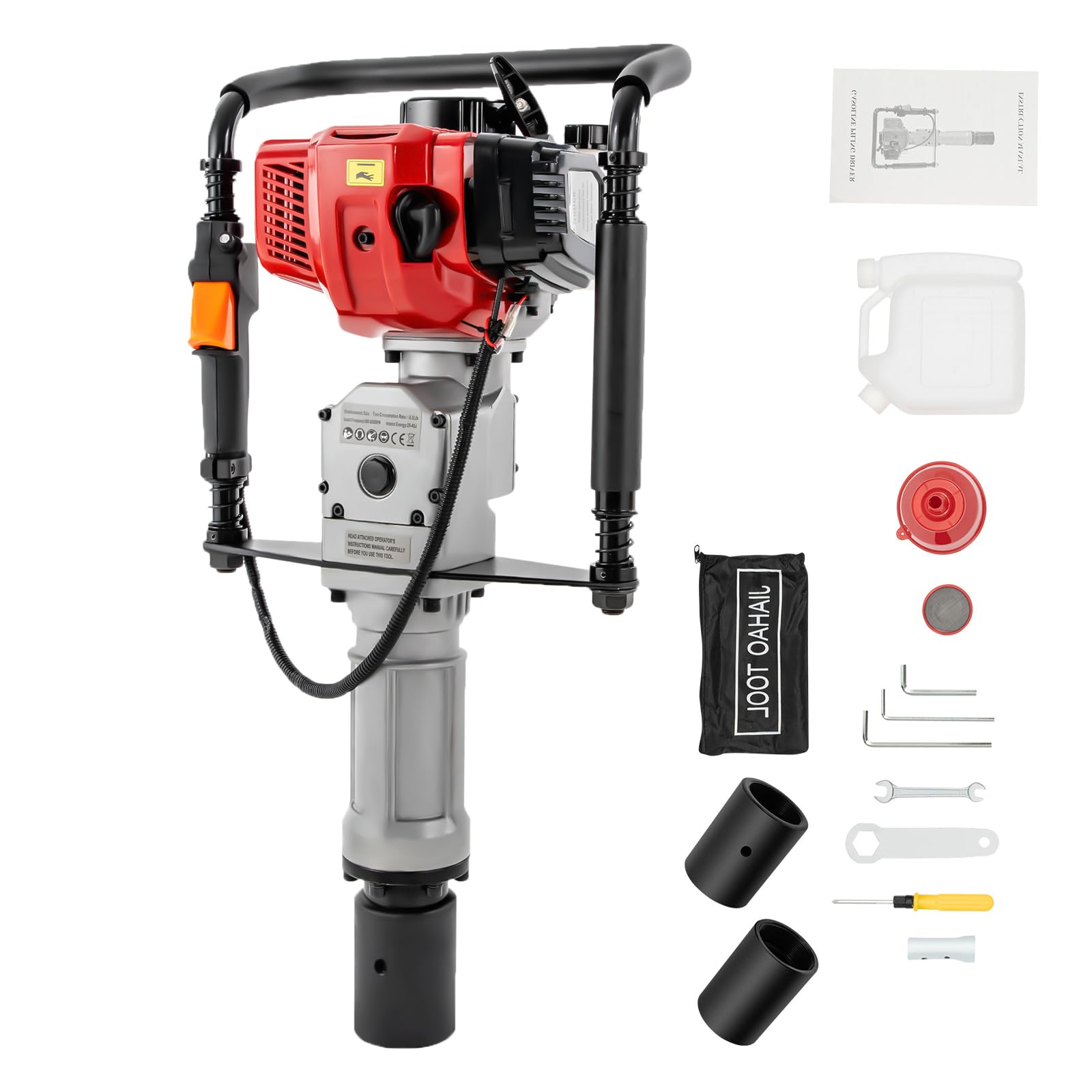 POIOKLJRE Post Driver Gas Powered, 52CC 2-Stroke Gas Powered Post Driver, Professional Pile Driver, With Shock Resistant Design And Large Fuel Tank for Courtyard Fence Projects