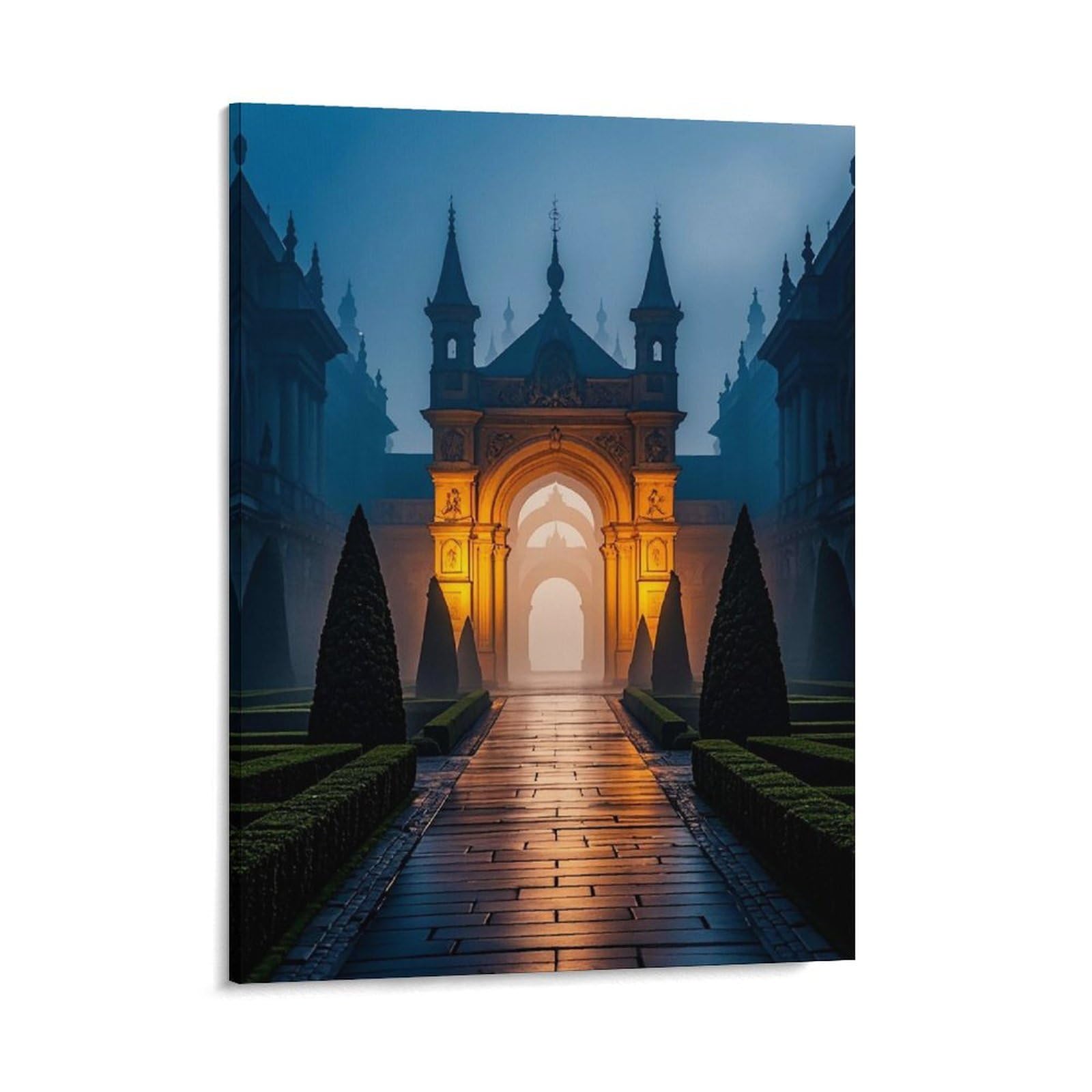The Garden at Night Wall Art for Home, Abstract Canvas Framed Painting for Living Room, Portable Poster Print for Wall Decor, Personalized Artwork Picture for Hallway, Bedroom 16x20inch(41x51cm)