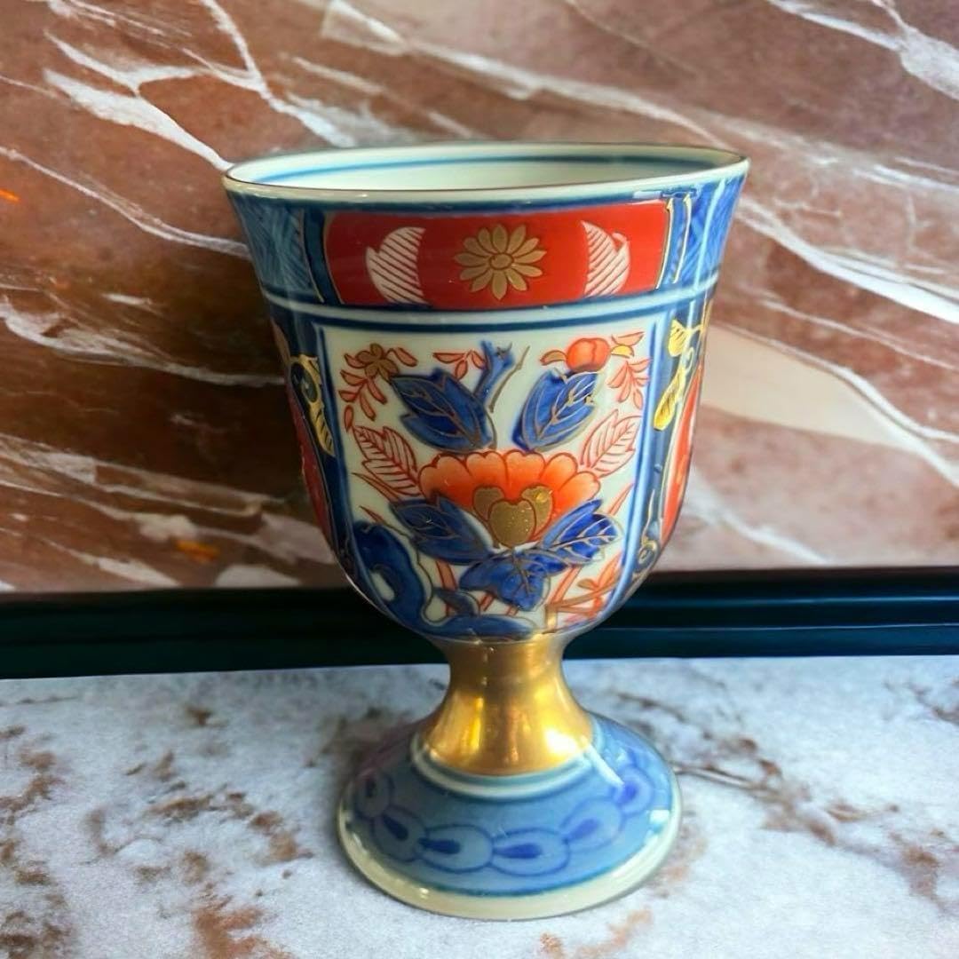 アンティーク 骨董古伊万里 猪口 色絵付け 3客 カラフル 花 古